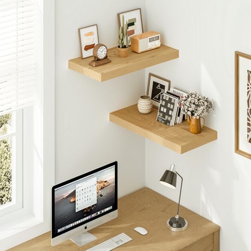 Vivelove 12 Inch Deep Floating Shelves, 24 X 12 Inch, Oak, Set of 2 - color: Oak, size: 23.6”wx12”dx1.5”h