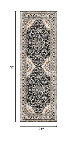 Vhong Washable Area Rugs Boho Runners Vintage Modern Neutral Carpet Black and Brown 2×6 High Traffic Rugs for Kitchen Hallway Living Room Non Slip - color: Black/Brown, size: 2' x 6' (Runner)