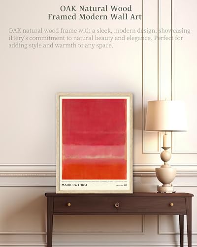 iHery 16x20in Natural OAK Wood Framed Red Pink Abstract Wall Art - color: OAK Framed Rothko Red, size: 20"L x 16"W