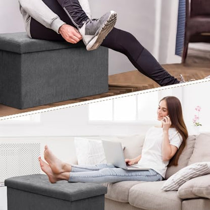 Athena Collection 30" Storage Ottoman Bench Folding Bench with 90L Hidden Storage, Large End of Bed Bench Linen Foot Rest Stool Chest with Flipping Lid for Living Room, Bedroom, Entryway, Dark Gray - color: Dark Gray, style: 30" Linen