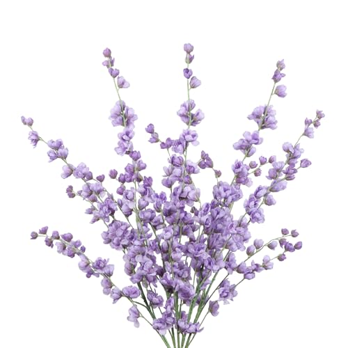 IPOPU 5PCS Delphinium Artificial Flowers Realistic Faux Purple Delphinium Flowers 45.6in Long Stem Tall Fake Flowers for Tall Vase Table Centerpieces Wedding Home Garden Decor (Purple) - color: Purple