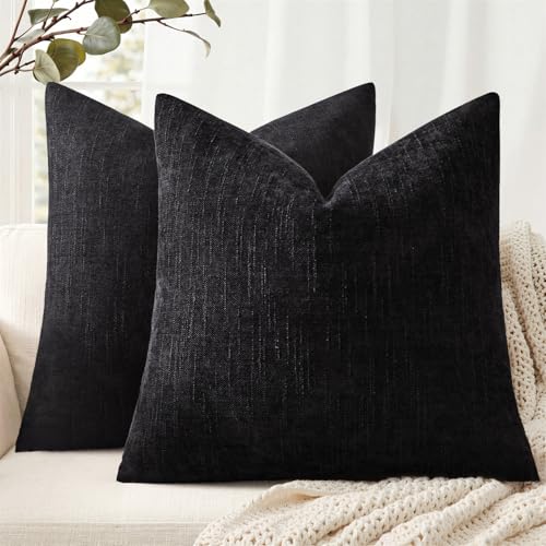 ANRODUO Euro Decorative Textured Pillow Covers 22x22 Inch Black Pack of 2 - color: Black, size: 22" x 22" (Pack of 2)