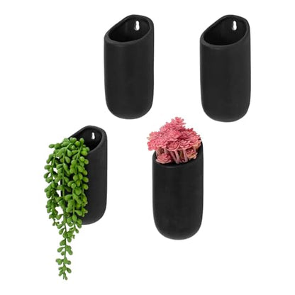 MyGift 6 Inch Black Ceramic Wall Planters for Succulents, Set of 4 - color: Matte Black (6 Inch)