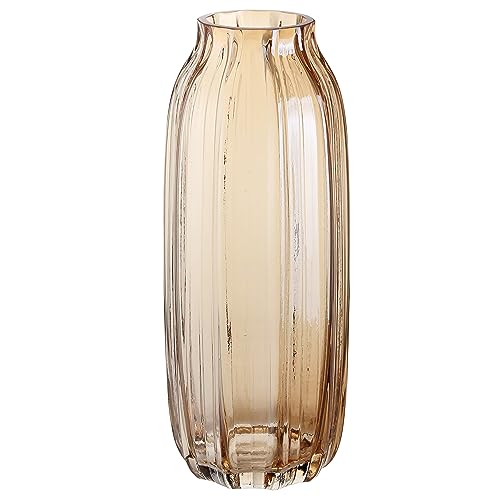 Large Amber Glass Vase for Flowers Brown Tall Glass Vases,H-12.6" Simple Striped Design for Home Floor Decor,Farmhouse Decor, Centerpiece Coffee Table Decorations - color: B Style-amber, size: H-12.0IN