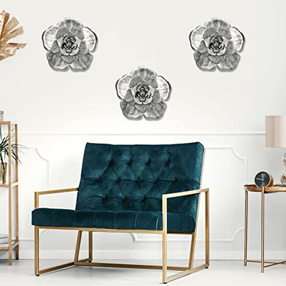Chuangdi 3 Pieces Metal Flowers Wall Decor, 8 Inch, Silver - color: Silver