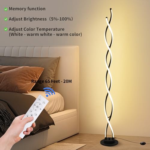 Modern Floor Lamps for Living Room Black 3‑Color Remote Dimmable - color: Black