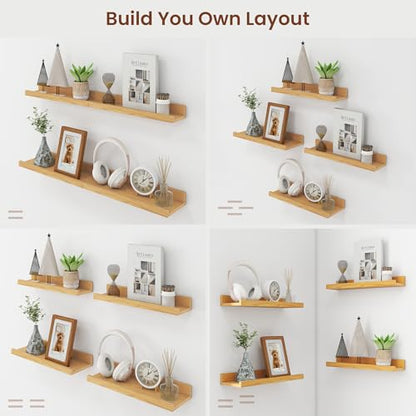 Axeman Picture Ledge Shelf, 55 Inch Oak Floating Shelves Set of 4 - color: Oak, size: 55 Inch