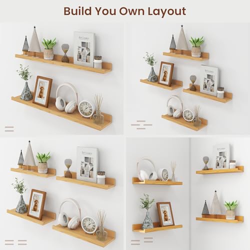 Axeman 30 Inch Floating Shelves, Oak Picture Ledge Shelf Set of 4 - color: Oak, size: 30 Inch