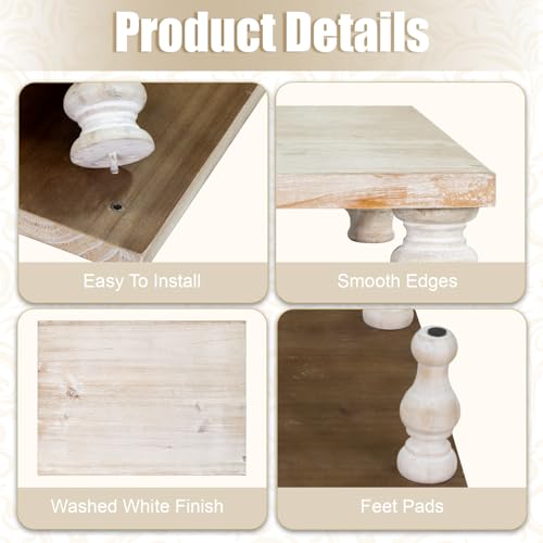 MAONAME Wood Display Risers Distressed, Wash White Wooden Pedestal Stand