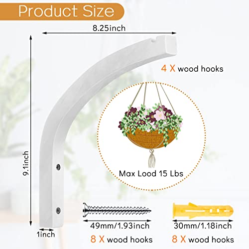 Juexica 4 Pack 8 Inch Wood Plant Hanger Wall Mount Bracket, White - color: White