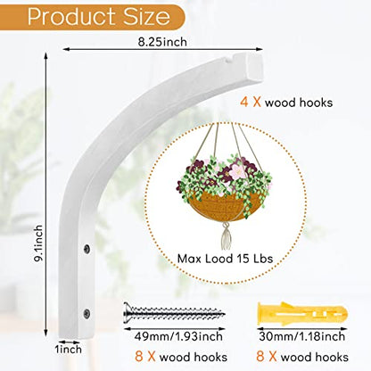 Juexica 4 Pack 8 Inch Wood Plant Hanger Wall Mount Bracket, White - color: White