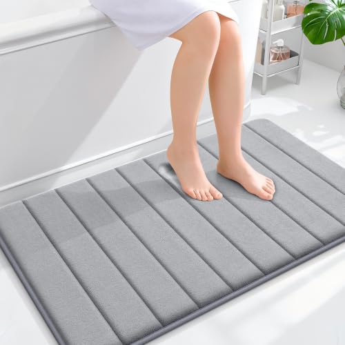 OLANLY Memory Foam Large Bath Mat 40x24, Super Soft Absorbent Bathroom Rugs - color: Grey, size: 40" X 24"