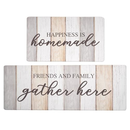 FRESHMINT Anti Fatigue Kitchen Mats for Floor 2 Piece Set Waterproof & Non-Skid Traditional Farmhouse Kitchen Rugs Standing Cushion Comfort Kitchen Runner,17x30+17x47 - color: Happiness Homemade