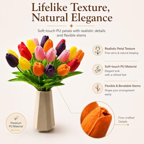 Mandy's 20 Stems Multicolor Artificial Tulip Flowers for Home Centerpieces - color: Multicolor 20pcs