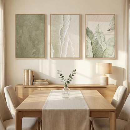 Framed Abstract Sage Green 3 Piece Wall Art for Living Room, 16x24 In - color: Sage Green & Beige, size: 16" W x 24" H x 3Pcs