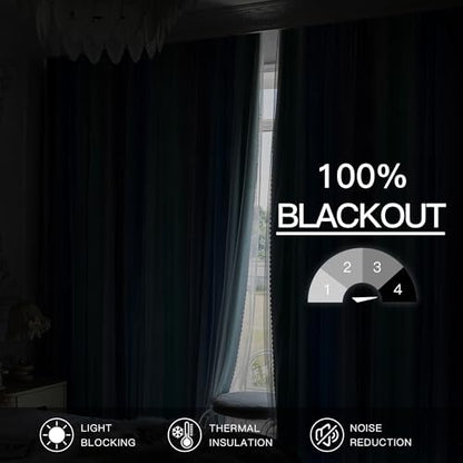 XiDi Blue Green Grey Blackout Curtains 63 Inches Long for Bedroom 2 Panels - color: Blackout-blue-green-grey, size: 34"W x 63"L (Pack of 2)