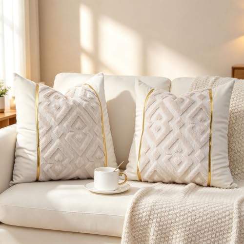 Luxury Patchwork Tufted Throw Pillow Cover 16x16 Inch Set of 2 - color: Beige, size: 16" x 16" (Pack of 2)