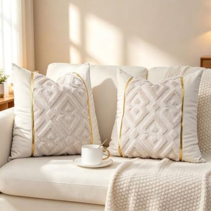 Luxury Patchwork Tufted Throw Pillow Cover 16x16 Inch Set of 2 - color: Beige, size: 16" x 16" (Pack of 2)