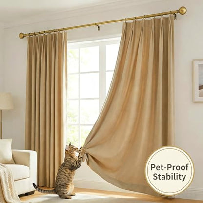 Golde Curtain Rods for Windows 18 to 120 inches,1 Inch Modern Metal Drapery Rods,Adjustable Heavy Duty Curtain Pole with Round Finials(18"-120"Soft Gold) - color: Soft Gold, size: 18"-120"