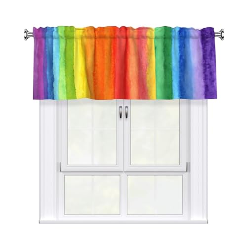 Rainbow Curtain Valance Short Rod Pocket Window Treatment for Living Room Bedroom Kitchen Bathroom 1 Panel 54" W x 18" L - color: Rainbow