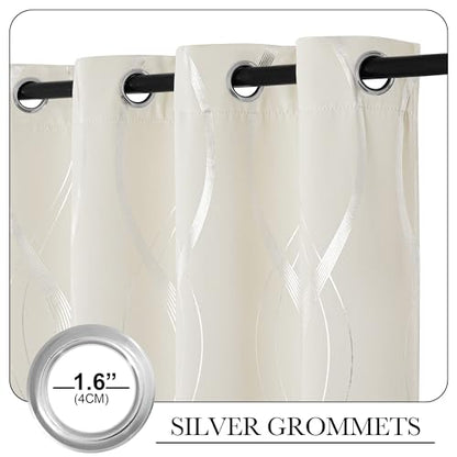 NICETOWN Beige Kitchen Curtains Small Blackout Panels 34 by 54 Inch, Set of 2, Window Treatment Thermal Insulated Solid Grommet Room Darkening Wave Line Foil Print Design Drapes for Cafe, Loft - color: 1 - Beige, size: 34"W x 54"L (Pack of 2)