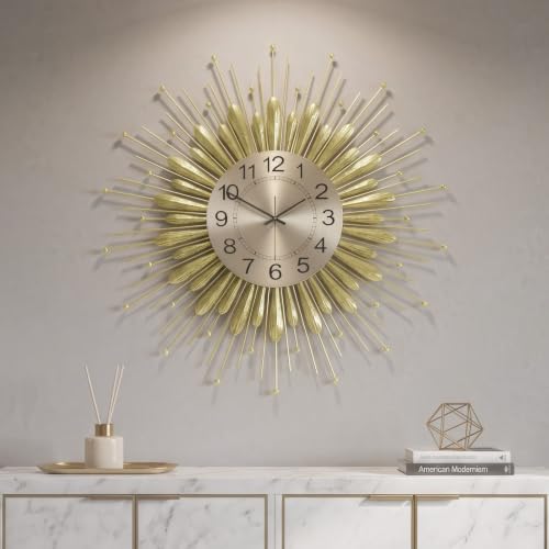 Cuspin Large Gold Wall Clock 30 Inch Mid Century Sunburst Decorative Clock - color: Gold Sunburst, size: Large