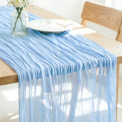 Light Blue Cheesecloth Table Runner Fall Boho Wedding Birthday Home Decor - color: Baby Blue, size: 10ft