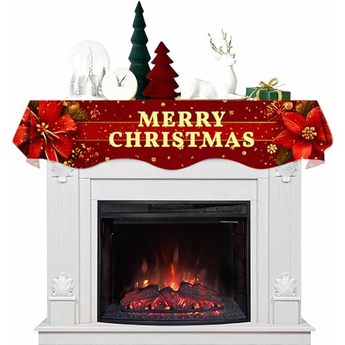 NYZE Christmas Mantel Scarf 60 x 17 Inch Fireplace Mantel Scarf Cover Decoration for Christmas Fireplace Scarf Shelf Top Runner Holiday Winter Home Decor - size: 60 x 17 in, style: Merry Xmas