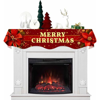 NYZE Christmas Mantel Scarf 60 x 17 Inch Fireplace Mantel Scarf Cover Decoration for Christmas Fireplace Scarf Shelf Top Runner Holiday Winter Home Decor - size: 60 x 17 in, style: Merry Xmas