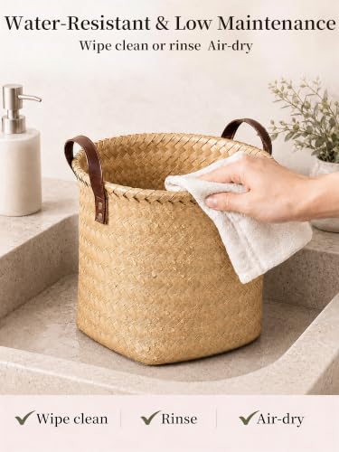 Wicker Storage Baskets, 4 Pack Woven Baskets for Shelves, Yellow - color: Round Yellow