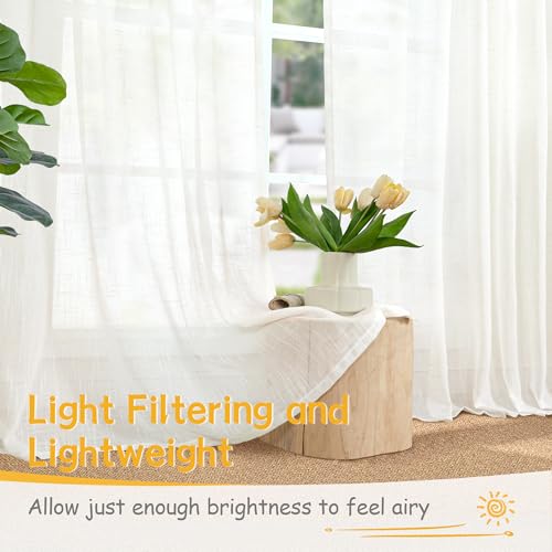 YoungsTex Linen Semi Sheer Curtains 45 Inch Length Rod Pocket - color: Cloud White, size: 42"W x 45"L (Pack of 2)