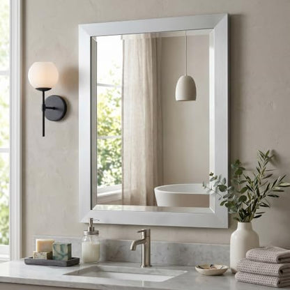 Alaterre Bathroom Vanity Mirror with Beveled Glass, White, 24”x30” - color: White