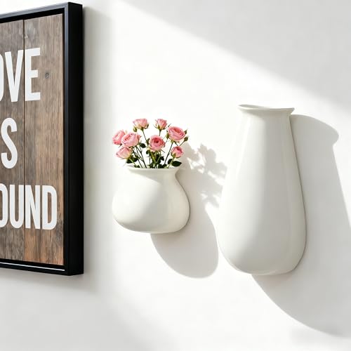 White Ceramic Wall Planters, Set of 2, 10.6 Inch, Flared Design - color: 2pcs-small & Large