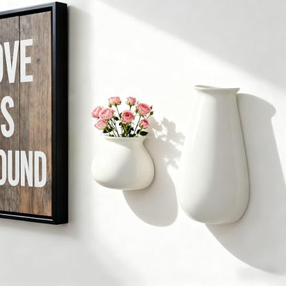 White Ceramic Wall Planters, Set of 2, 10.6 Inch, Flared Design - color: 2pcs-small & Large