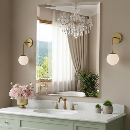 22x30 Inch Frameless Wall Mirror with 1" Beveled Edge, Frameless Rectangle Mirror for Bathroom, Vanity, Living Room - size: 22"L x 30"W