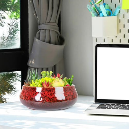 ARTKETTY Succulent Pots with Drainage, 8 Inch Large Plant Pots - color: Red