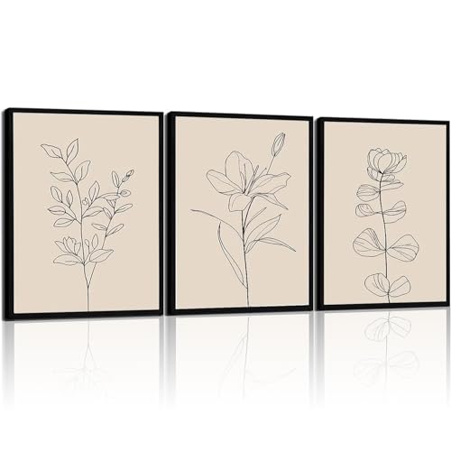 Minimalist Botanical Framed Wall Art, 3 Piece Set, 16x24 Inch - color: beige1, size: 16x24 inch