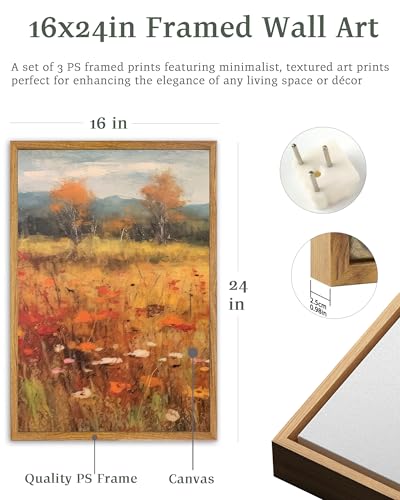 UPWOIGH Autumn Meadow Framed Wall Art Set of 3, 16 x 24 Inch - color: Gold Autumn, size: 24"L x 16"W