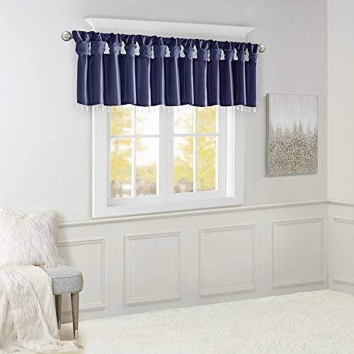 Madison Park Faux Silk Valances for Windows with Beads, 50x26 Navy - color: Navy, size: 50"W x 26"L (Pack of 1), style: Valance