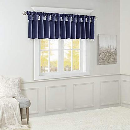 Madison Park Faux Silk Valances for Windows with Beads, 50x26 Navy - color: Navy, size: 50"W x 26"L (Pack of 1), style: Valance