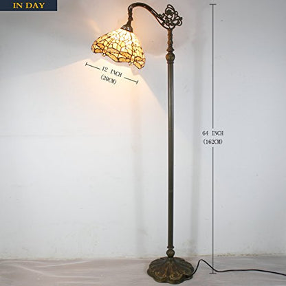 WERFACTORY Tiffany Floor Lamp Cream Stained Glass Dragonfly Arched Lamp