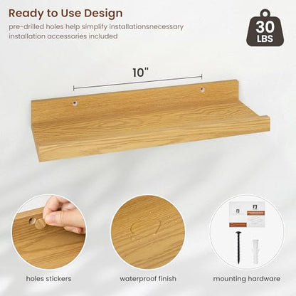 Axeman Picture Ledge Shelf, 16 Inch Oak Floating Shelves Set of 4 - color: Oak, size: 16 Inch
