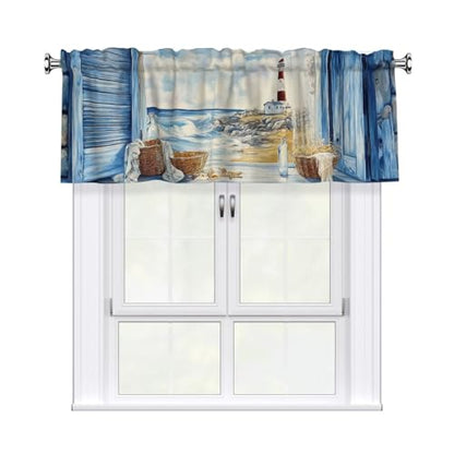 Coastal Lighthouse Curtain Valance 54x18 Inches Window Treatment Rod Pocket Valance for Kitchen Bathroom Bedroom - color: Coastal Lighthouse
