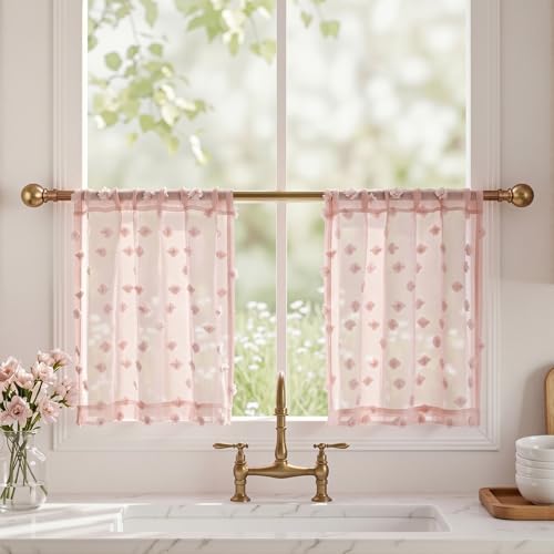 MYSKY HOME Pink Sheer Curtains 24 inch Length for Small Window,2 Panels - color: 1-dusty Pink, size: 26"W x 24"L (Pack of 2)