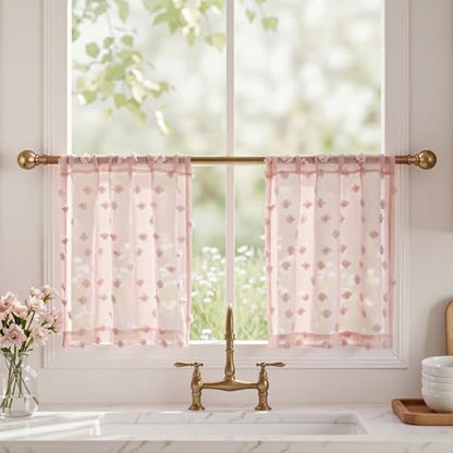 MYSKY HOME Pink Sheer Curtains 24 inch Length for Small Window,2 Panels - color: 1-dusty Pink, size: 26"W x 24"L (Pack of 2)