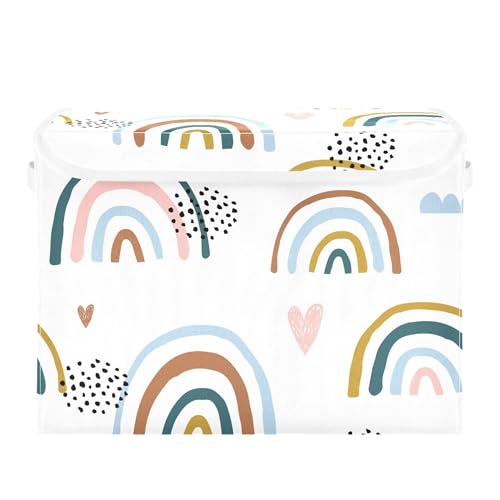 Cartoon Rainbow Storage Bins with Lids and Carrying Handle,Foldable Storage Boxes Organizer Containers Baskets Cube with Cover for Home Bedroom Closet Office - color: Cartoon Rainbow