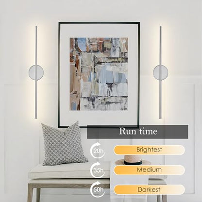 KARTOOSH Battery Operated Wall Sconces Set of Two Wireless Wall Lights - color: Chrome, size: 32.2 Inches