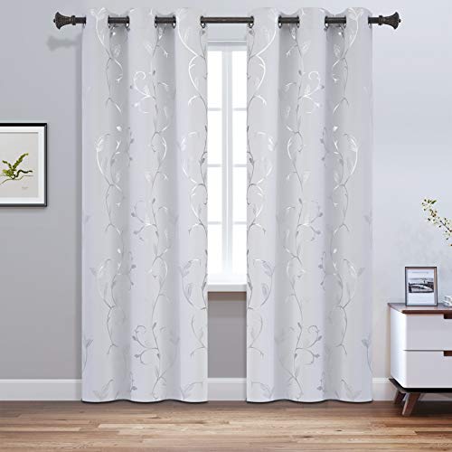 BUHUA Greyish White Curtains Shinny Silver Vine Print Design Blackout Window Curtains for Nursery 38Wx72L Set of 2 Panels - color: Greyish White, size: 38"W x 72"L (Pack of 2)