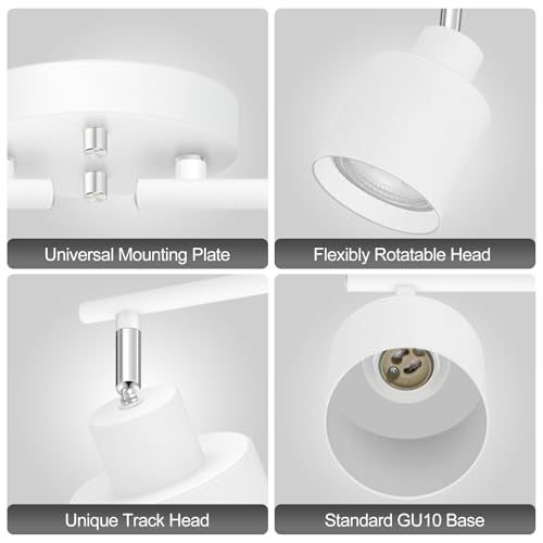 4-Light Led Track Lighting,White Ceiling Lighting Fixtures,Wall Sconces Ceiling Spotlight with Foldable Light Arms for Kitchen, Closet, Bedroom,GU10 Socket, Bulbs Not Included - color: 4 light White