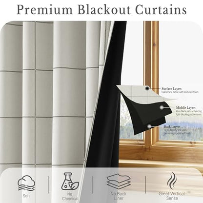 NICETOWN 100% Blackout Grey Plaid Curtains for Bedroom, W52xL84, 2 Panels - color: Grey, size: 52"W x 84"L (Pack of 2)